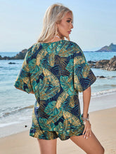 Women's Japanese Style Plant Print Kimono Shirt And Shorts Set